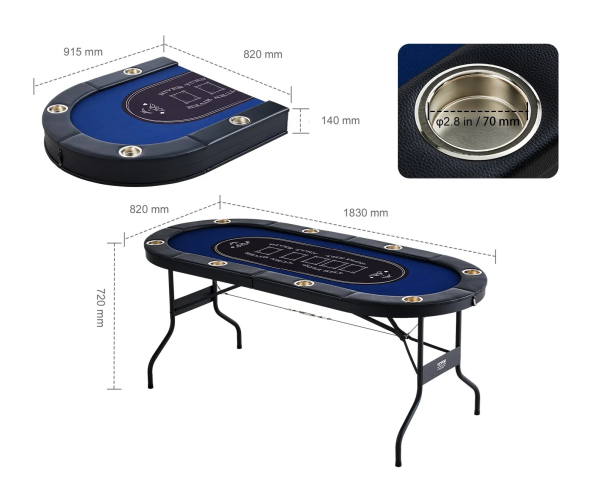 ⁦שולחן פוקר Premium מתקפל 8 שחקנים בצבע כחול 180 ס"מ⁩ – תמונה ⁦3⁩