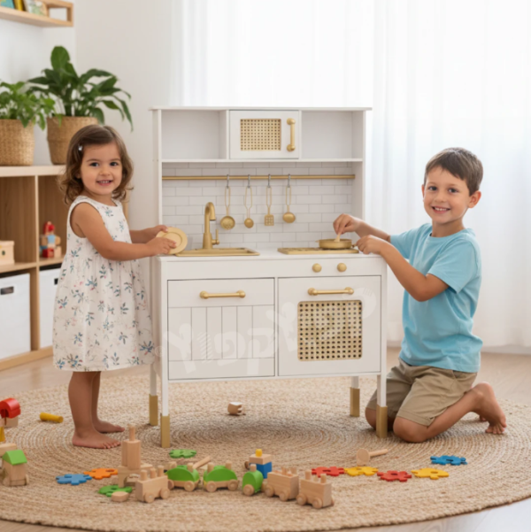 ⁦מטבח לילדים מעץ אלקטרוני אגם בצבע לבן מאת בית העץ⁩ – תמונה ⁦7⁩