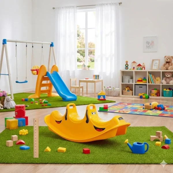 ⁦נדנדת טריו כלבלב תלת מושבית לילדים בצבע צהוב מבית Dantoy⁩ – תמונה ⁦3⁩