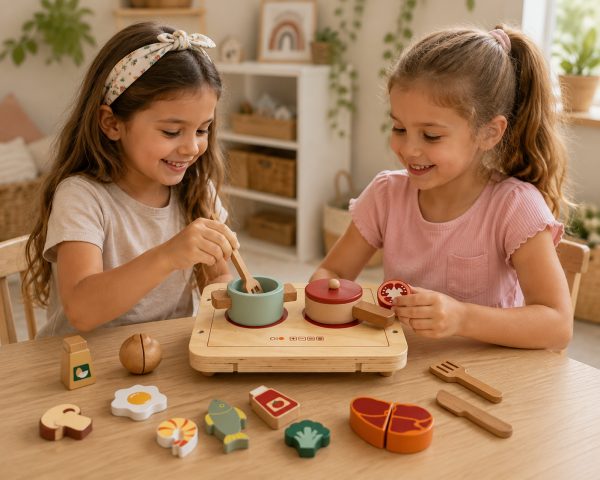 ⁦ערכת כיריים וכלי בישול מעץ לילדים  מאת בית העץ⁩ – תמונה ⁦2⁩