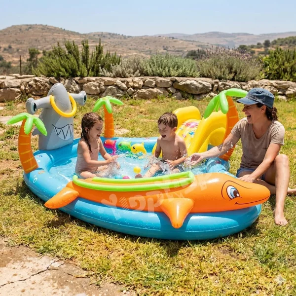 ⁦בריכה מתנפחת לילדים 280X25787 סמ דולפין כריש פלוס מגלשה  מבית Bestway⁩ – תמונה ⁦2⁩