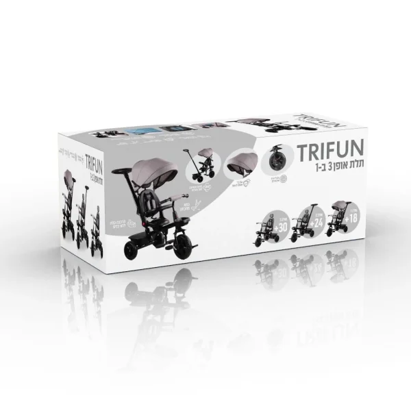 ⁦תלת אופן עם מושב דו-כיווני בצבע אפור 3 ב-1  מבית TRIFUN⁩ – תמונה ⁦4⁩