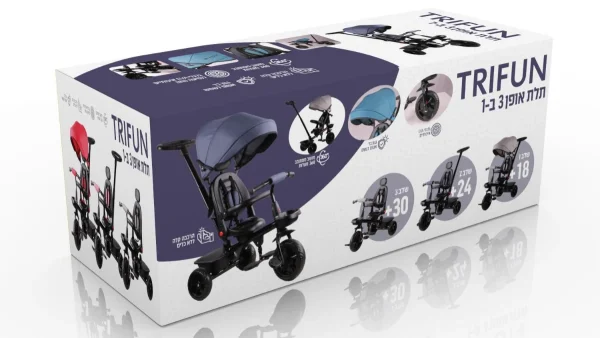 ⁦תלת אופן עם מושב דו-כיווני בצבע כחול 3 ב- 1 מבית TRIFUN⁩ – תמונה ⁦2⁩