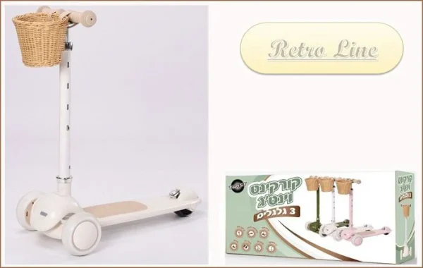 ⁦קורקינט וינטג עם סלסלת קש בצבע ורוד מסדרת Retro line⁩ – תמונה ⁦5⁩